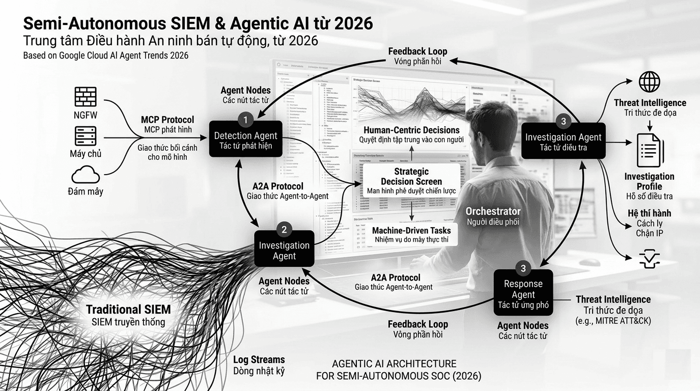Từ SIEM đến SOC bán tự động: Khi Agentic AI thay đổi cách vận hành an ninh mạng