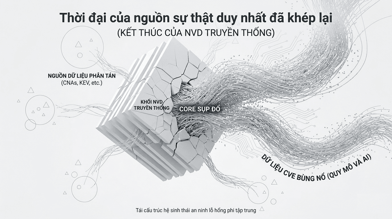 Ghi chú về quyết định ngày 15 tháng 4 năm 2026 của NIST khi Cơ sở dữ liệu Lỗ hổng Quốc gia Hoa Kỳ chính thức rời bỏ tham vọng phân tích từng CVE và chuyển sang mô hình phân loại dựa trên mức độ rủi ro.